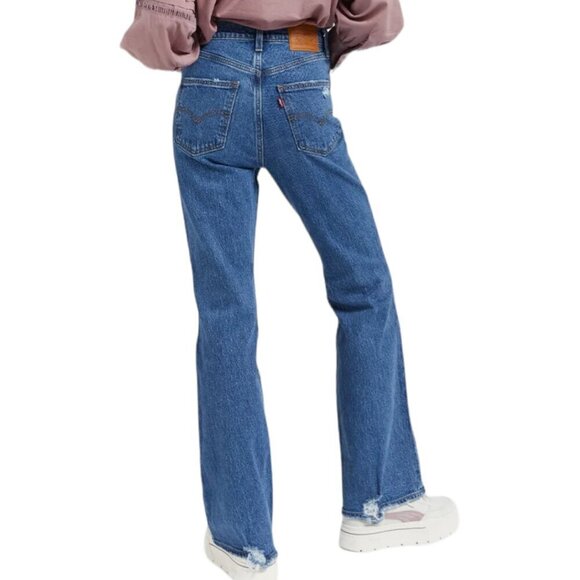 Levi's 70s High Rise Flare Leg Ripped Denim Dark Wash Casual Jeans Blue 25 - Picture 2 of 11
